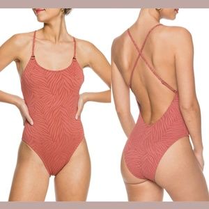 NEW Roxy [ Small ] Wild Babe Animal Print‎ One-Piece Swimsuit Marsala